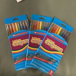 Scholastic ~ twist-up crayons ~ 8 pack ~ Twist-up point~Plastic barrel ~set of 3